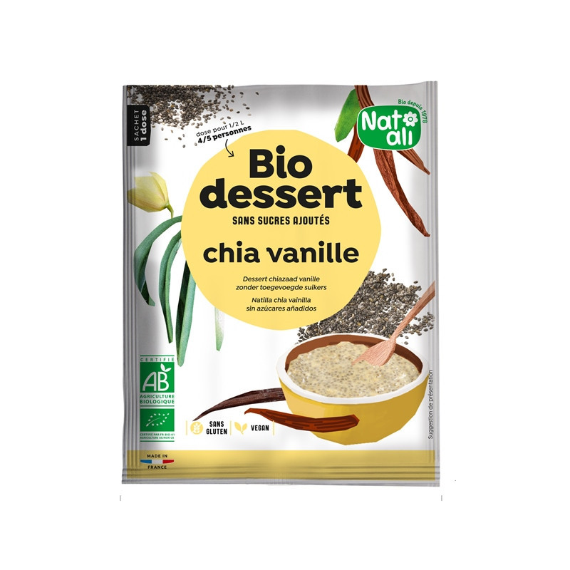 Préparation en poudre sans sucres ajoutés pour crème dessert chia vanille 40g