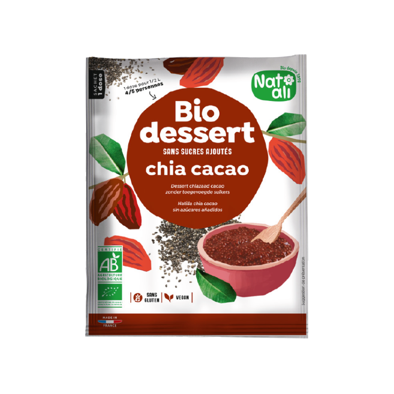 Préparation en poudre sans sucres ajoutés pour crème dessert chia cacao 40g