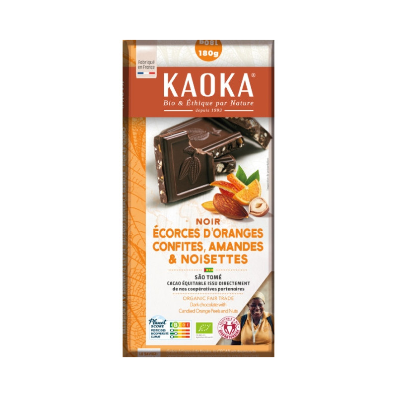 Chocolat noir orange confite 180g