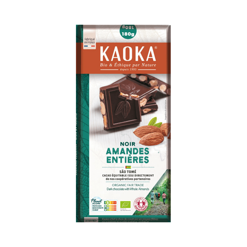 Chocolat noir 66% amandes entières 180g