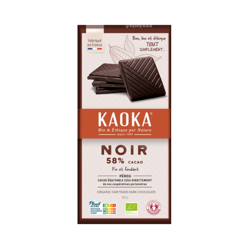 Simply noir, chocolat noir 58% cacao 80g