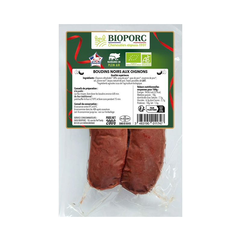 Boudin noir aux oignons x2, 200g