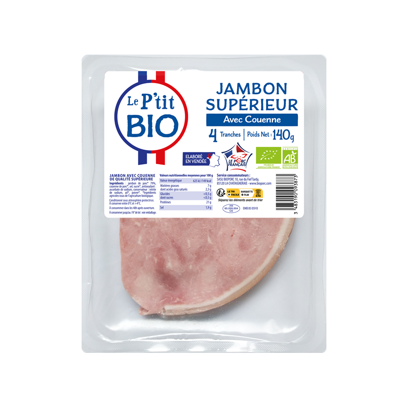 Jambon supérieur avec couenne x4 140g