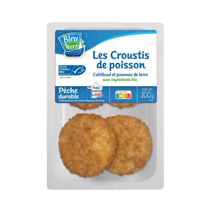 Croustis de poisson, cabillaud MSC panure Bio 4x50g