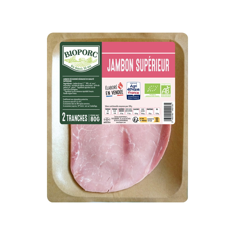 Jambon supérieur découénné-dégraissé x2 80g