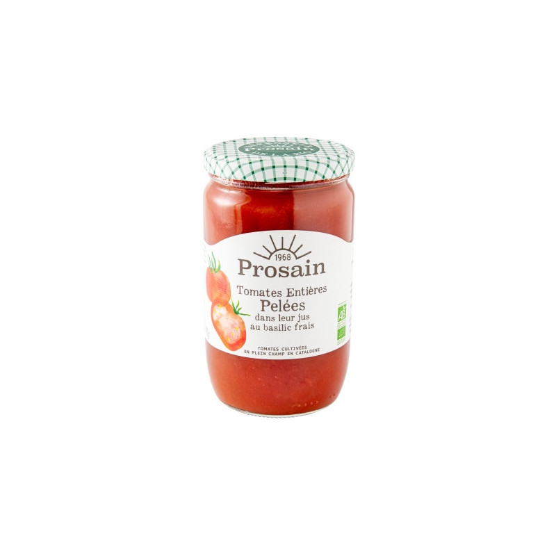Tomates entières pelées 390g dans leur jus au basilic frais