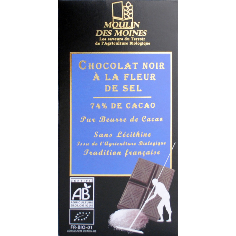 Chocolat noir à la fleur de sel 74% de cacao 100g