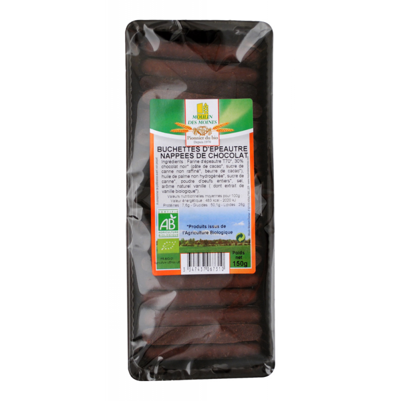 Bûchettes d'épeautre 100% au chocolat 150g