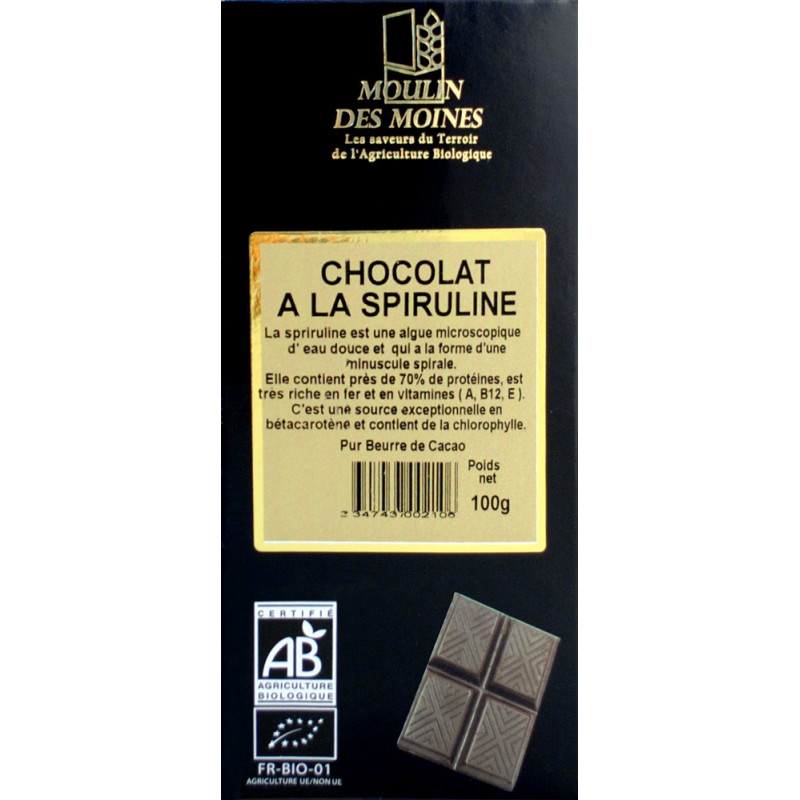 Chocolat noir à la spiruline 100g