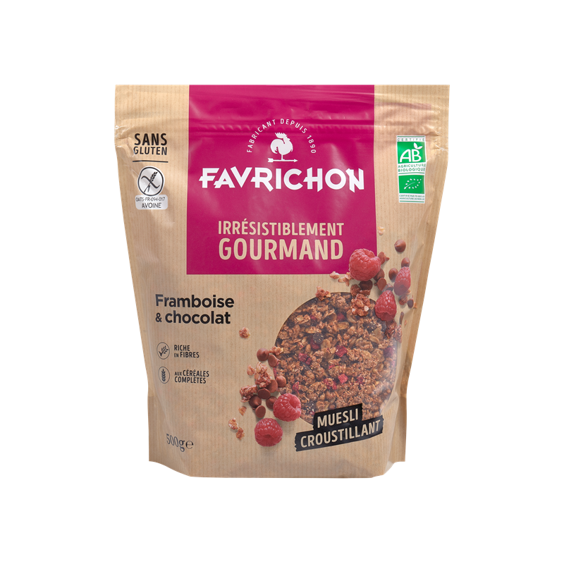 Muesli croustillant framboise chocolat, sans gluten, 500g