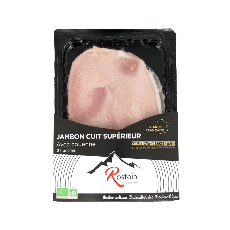 Jambon supérieur avec couenne, sans nitrite ajouté, x2 90g