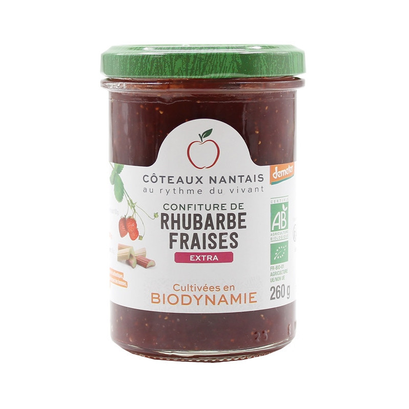 Confiture rhubarbe fraises extra Demeter 260g