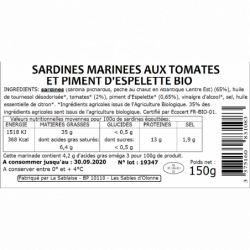 Sardines marinées aux tomates et piment d'Espelette Bio 150g