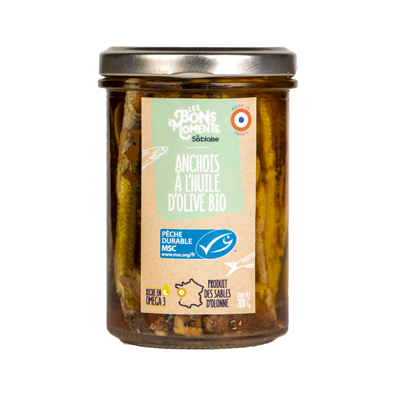 Anchois debout" à l'huile d'olive Bio (8 à 12 pièces) 120g (PNE)"