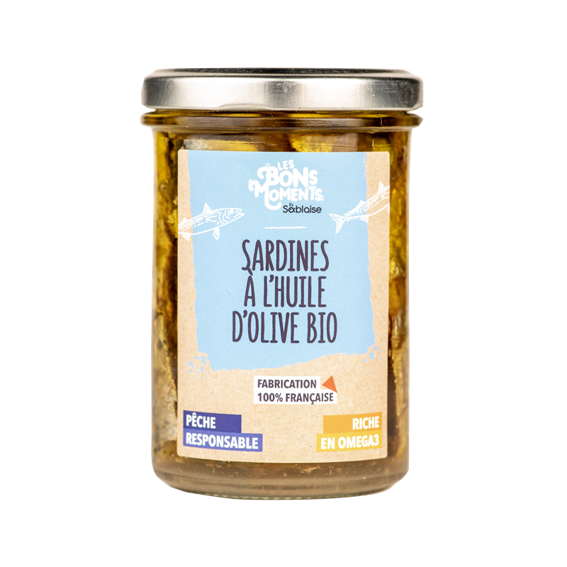 Sardines Debout" pavillon France à l'huile d'olive Bio 120g (PNE)"