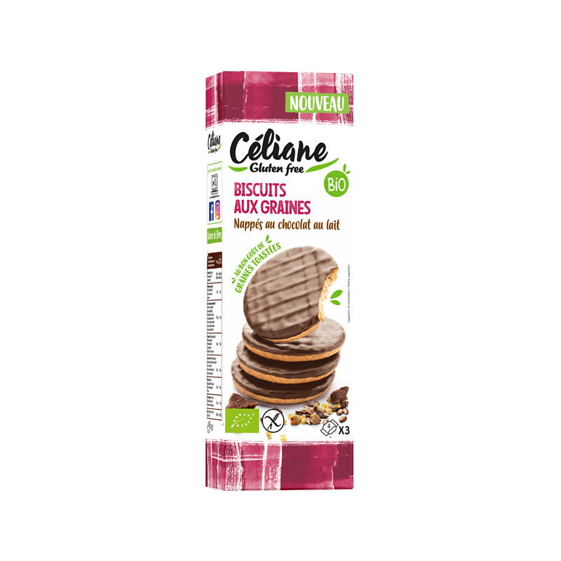 Biscuits aux graines nappés chocolat lait sans gluten (4)x3 150g