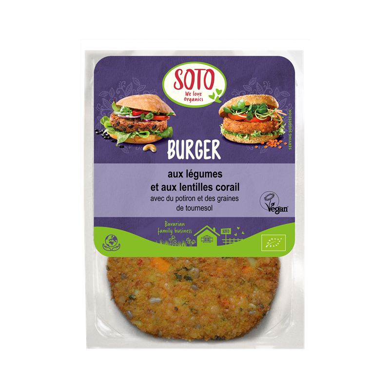 Burger aux légumes et lentilles corail, végan, 2x80g