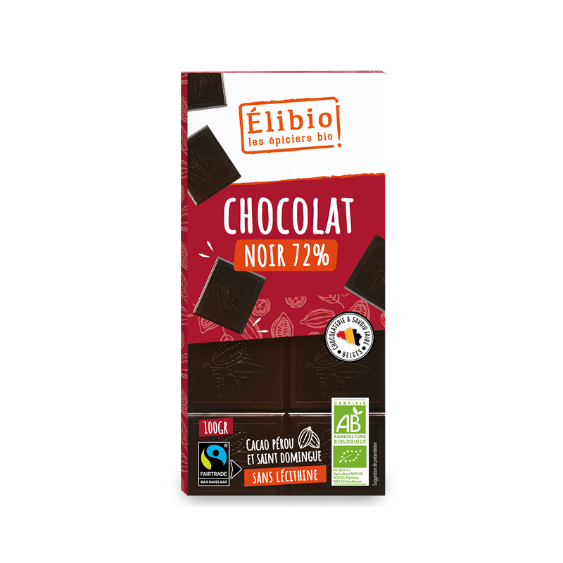 Tablette chocolat noir 72%, commerce équitable, 100g