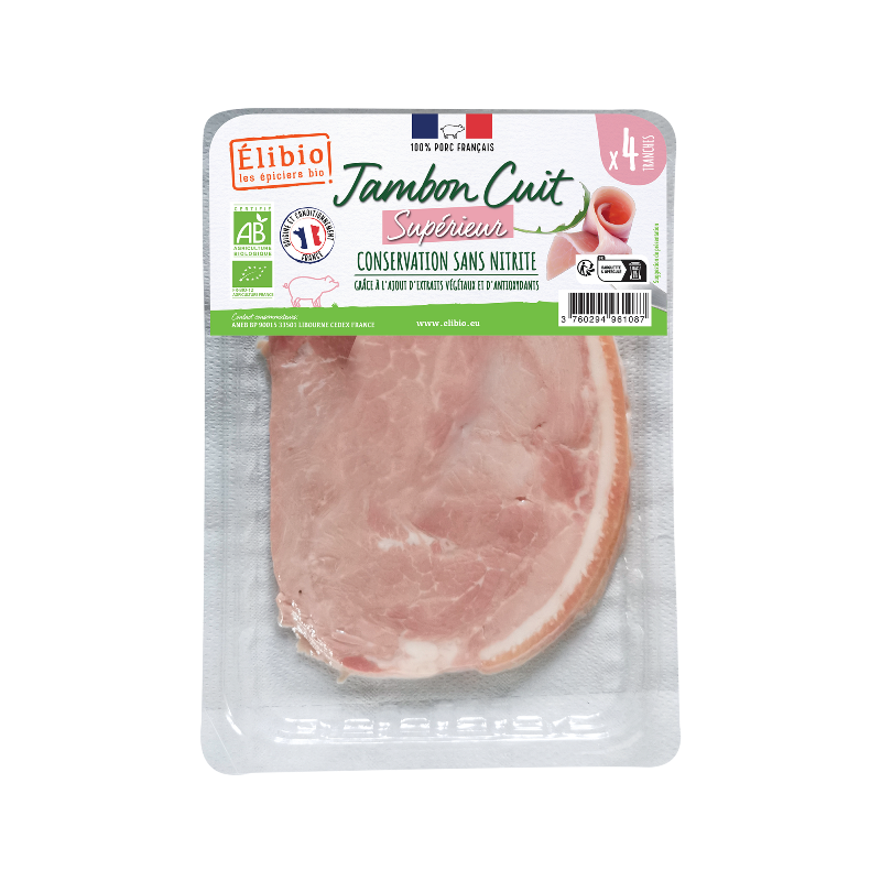 Jambon supérieur avec couenne, sans nitrite, x4 160g