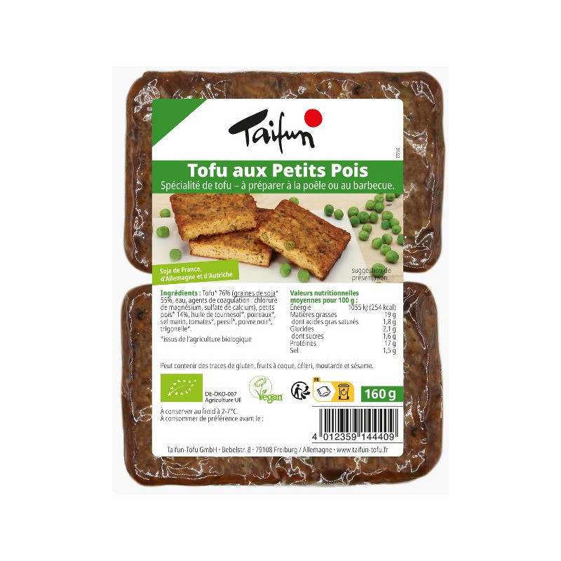 Tofu au petits pois, spécialité à préparer à la poêle ou au barbecue, 160g