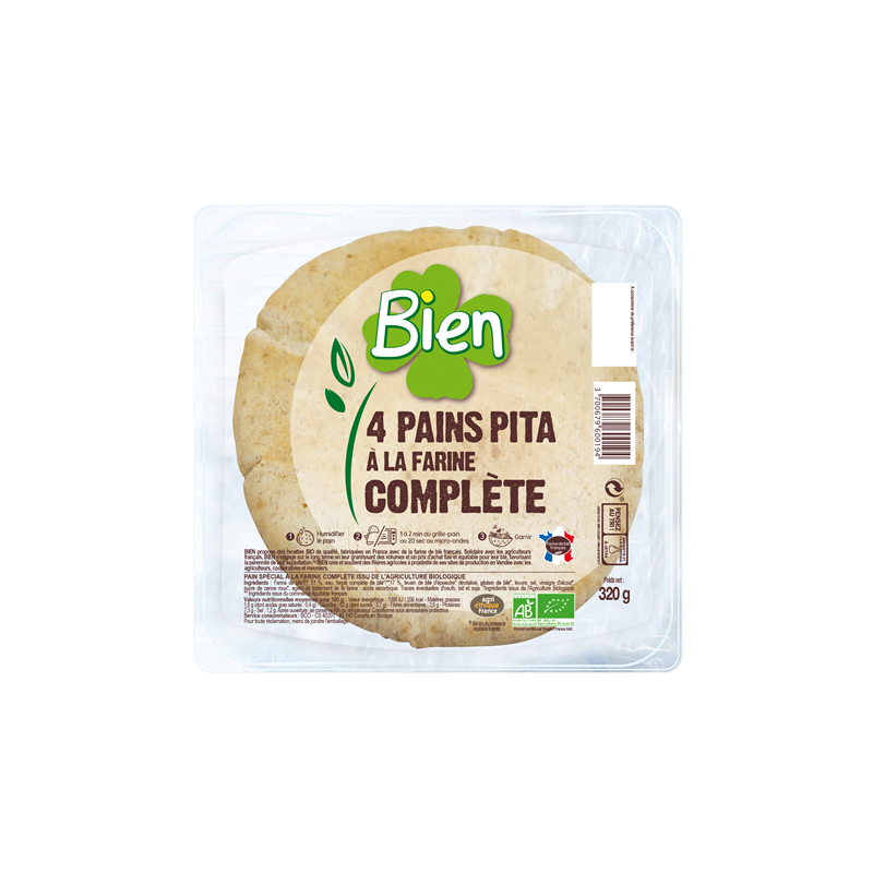 Pain pita à la farine complète x4 320g