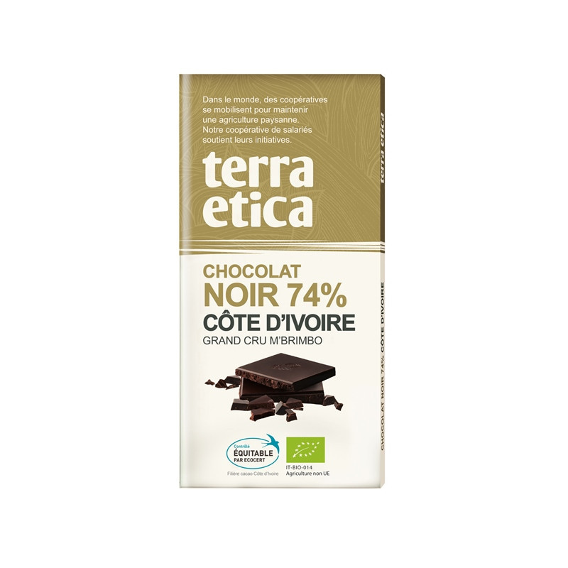 Tablette chocolat noir 74% de cacao Côte d'Ivoire 100g