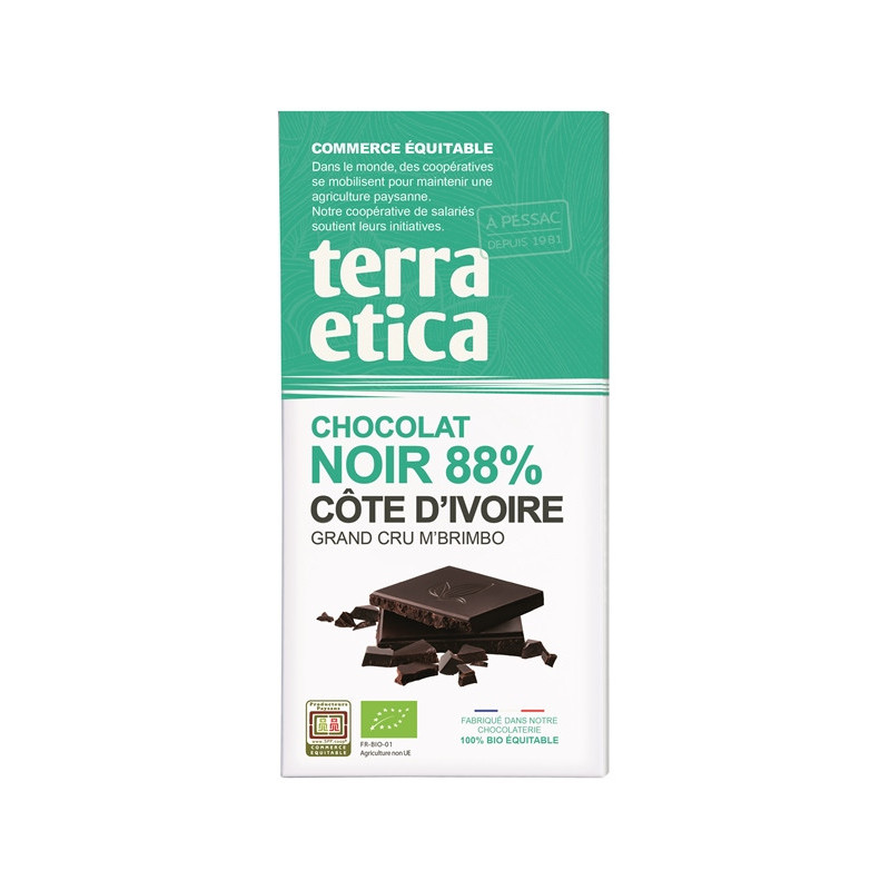 Tablette chocolat noir 88% de cacao Côte d'Ivoire 100g