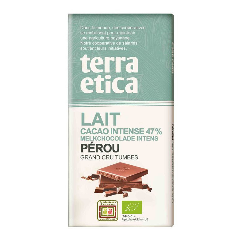 Tablette chocolat lait 47% de cacao Pérou 100g