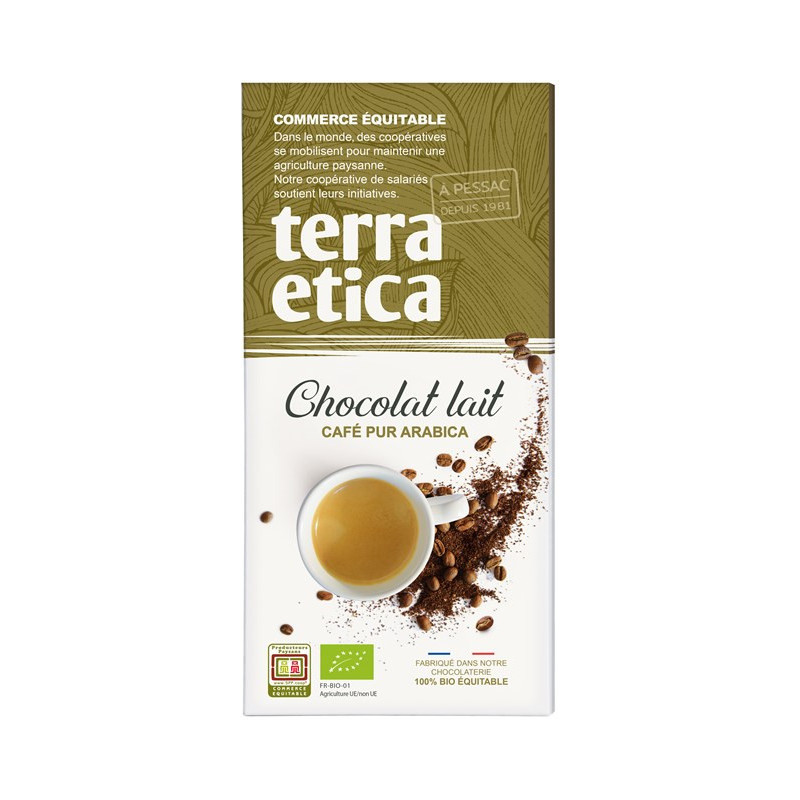 Tablette chocolat lait café pur arabica 100g