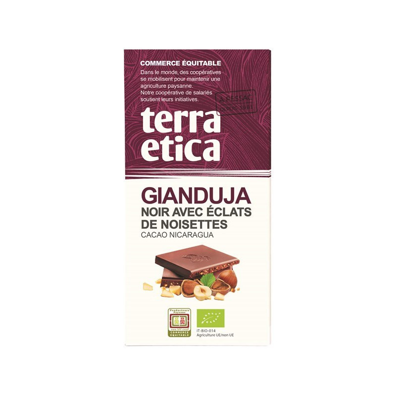 Tablette chocolat noir Gianduja, éclats de noisettes 100g