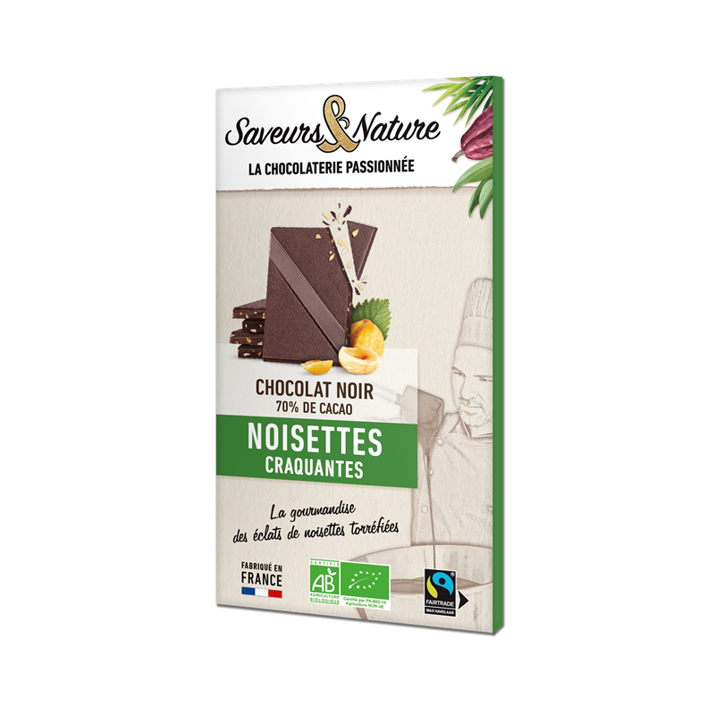 Chocolat noir 70% de cacao à la noisette 80g