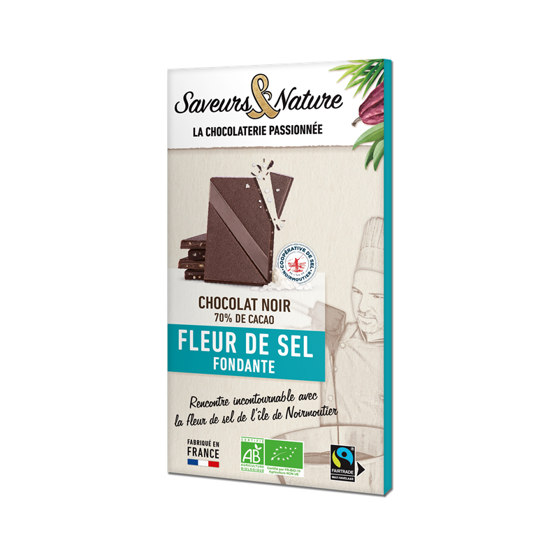 Chocolat noir 70% de cacao à la fleur de sel 80g