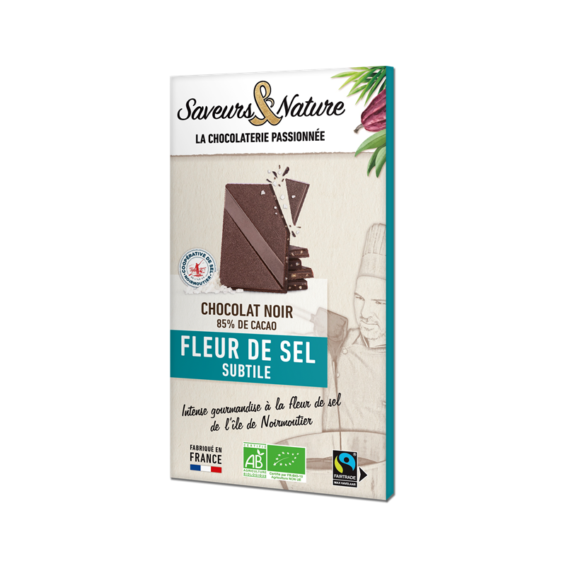 Chocolat noir 85% de cacao à la fleur de sel de Guérande 80g