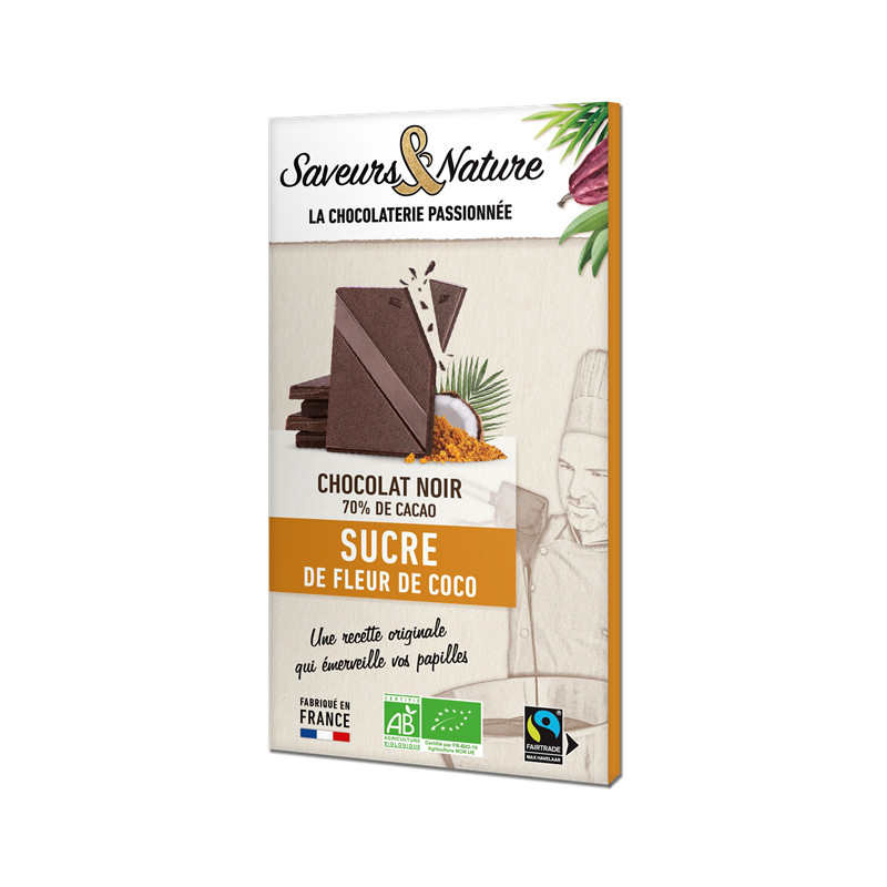 Chocolat noir 70% de cacao à la fleur de sucre de coco 80g