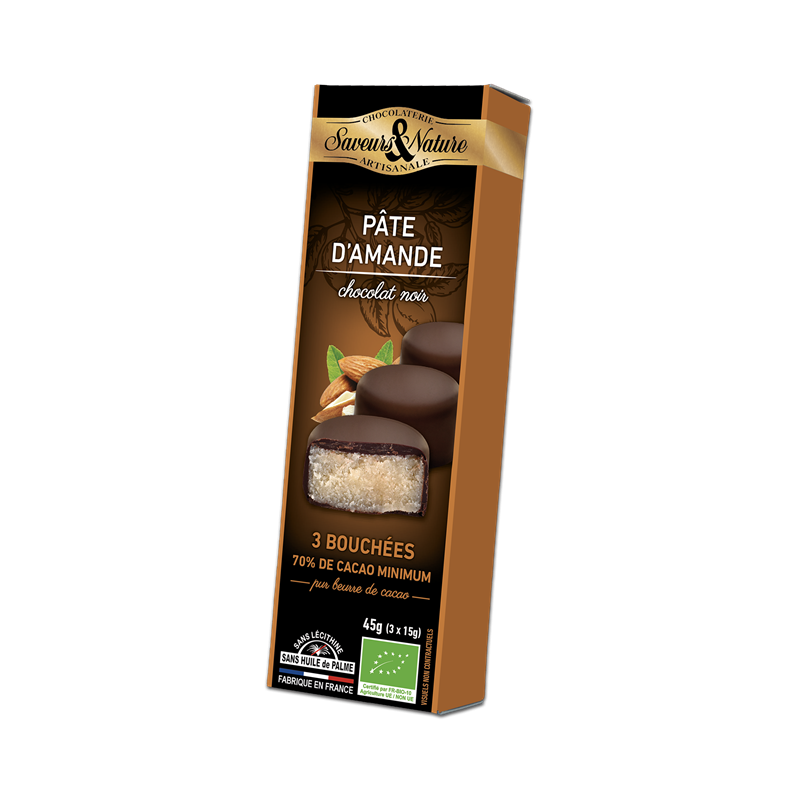 Bouchées amandines pâte d'amande enrobées de chocolat noir 3x15g