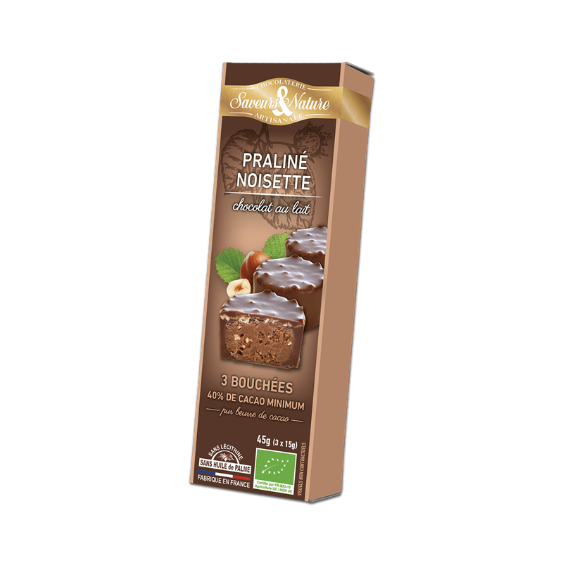 Mini bouchées praliné noisette enrobés de chocolat au lait 3x15g