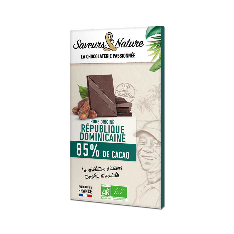 Chocolat noir 85% de cacao Républicaine Dominicaine 80g