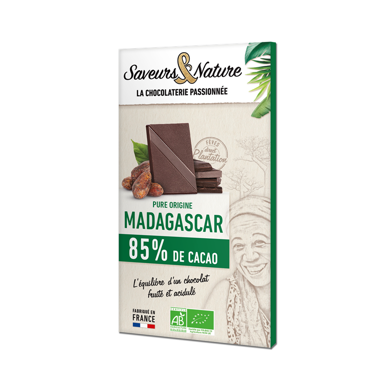 Chocolat noir 85% de cacao origine Madagascar 80g