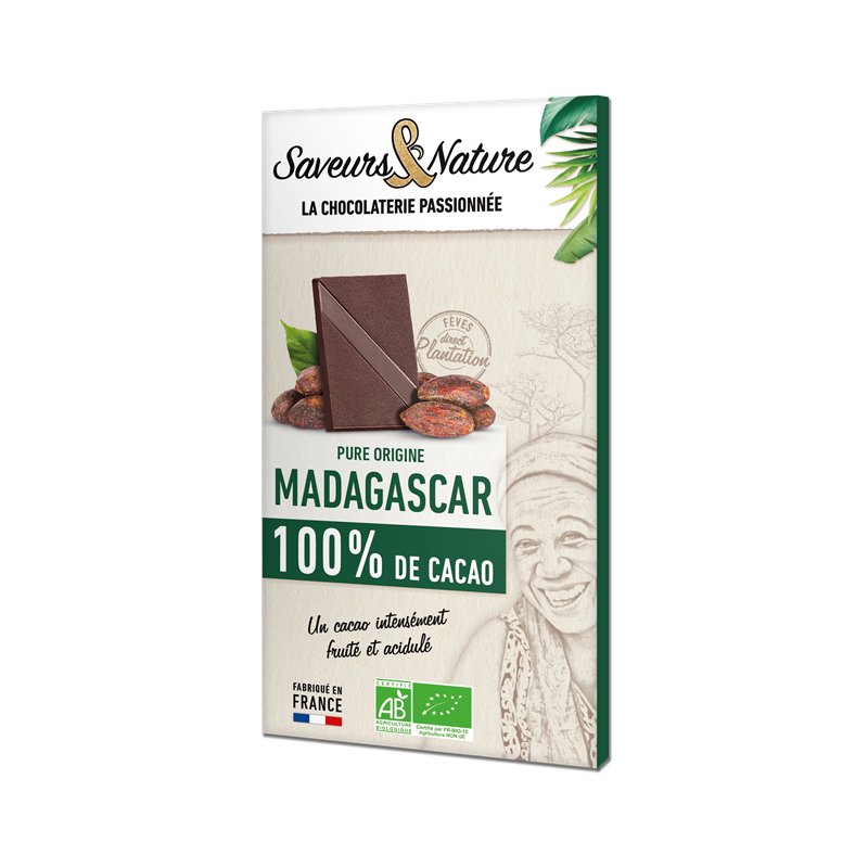 Chocolat noir 100% cacao sans sucre Madagascar 80g