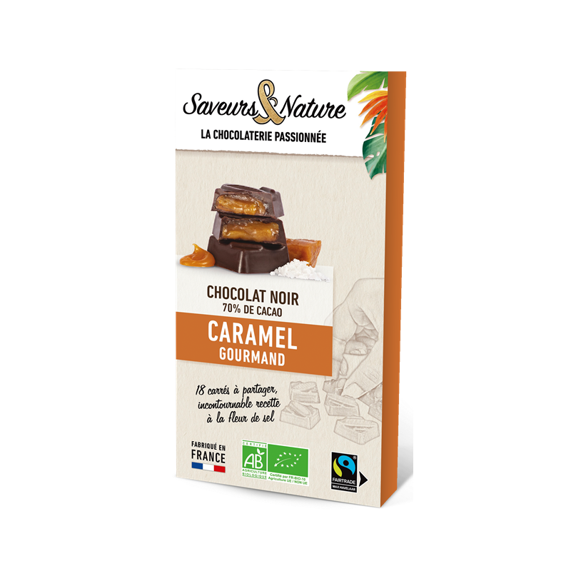 Carrés fourrés caramel enrobés de chocolat noir x18, 80g