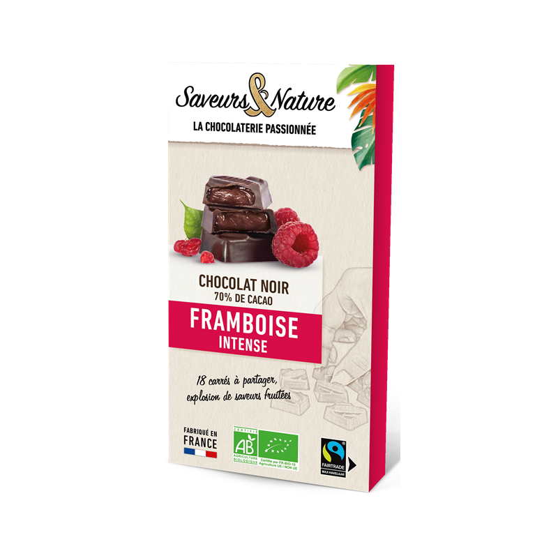 Carrés fourrés framboise enrobés de chocolat noir x18, 80g