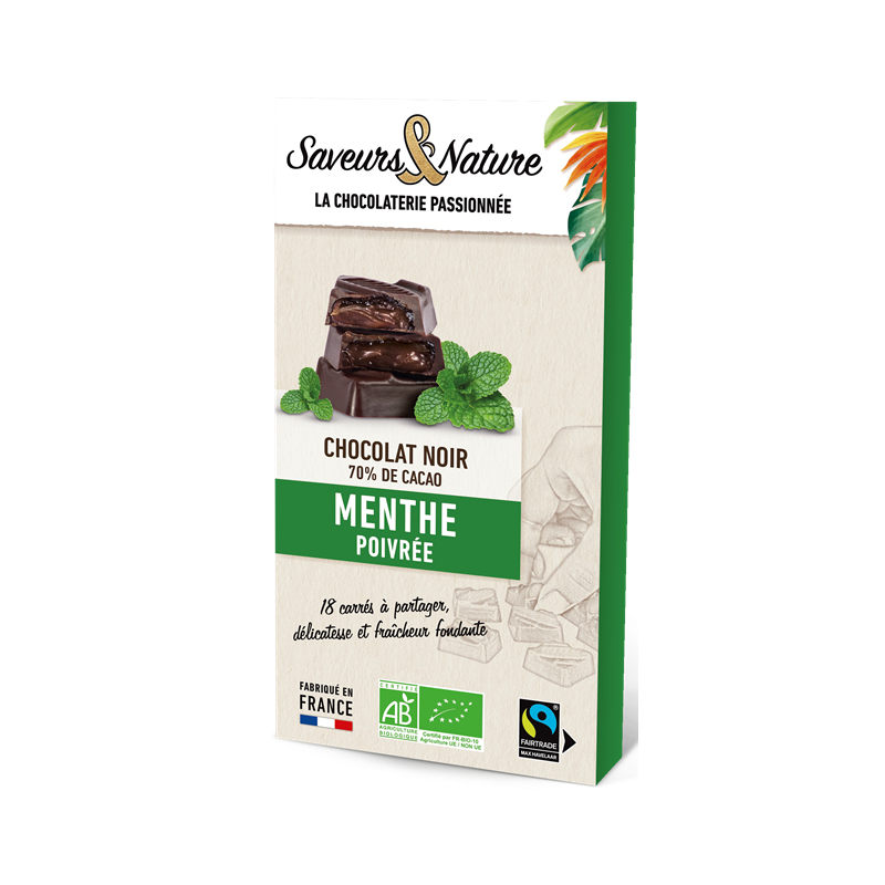 Carrés fourrés menthe enrobés de chocolat noir x18, 80g