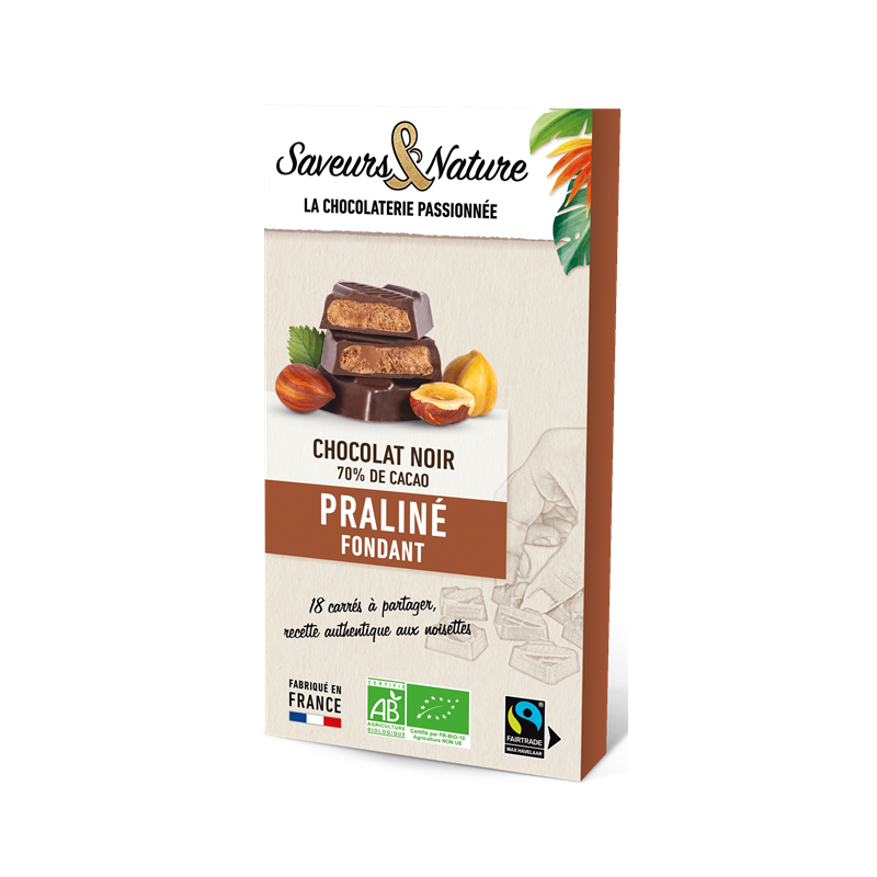 Carrés fourrés praliné enrobés de chocolat noir x18, 80g