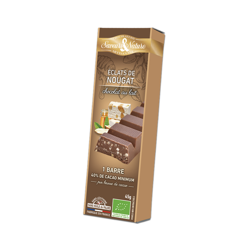 Barre de chocolat lait au nougat de Montélimar 45g