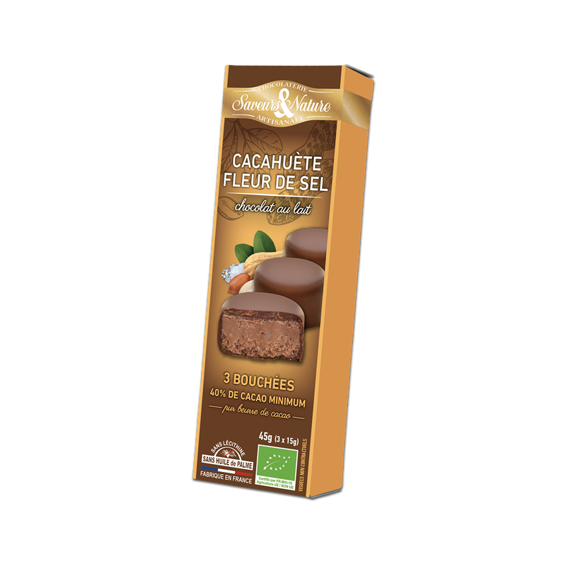 Mini bouchées cacahuète fleur de sel enrobées de chocolat lait 3x15g