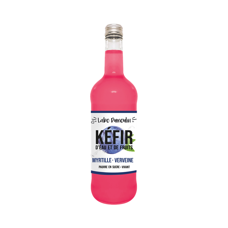 Kefir d'eau et de fruits myrtille et verveine, naturellement pétillant, 75cl