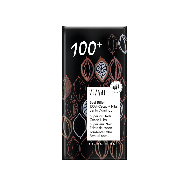 Chocolat  noir 100% avec éclats de cacao 80g