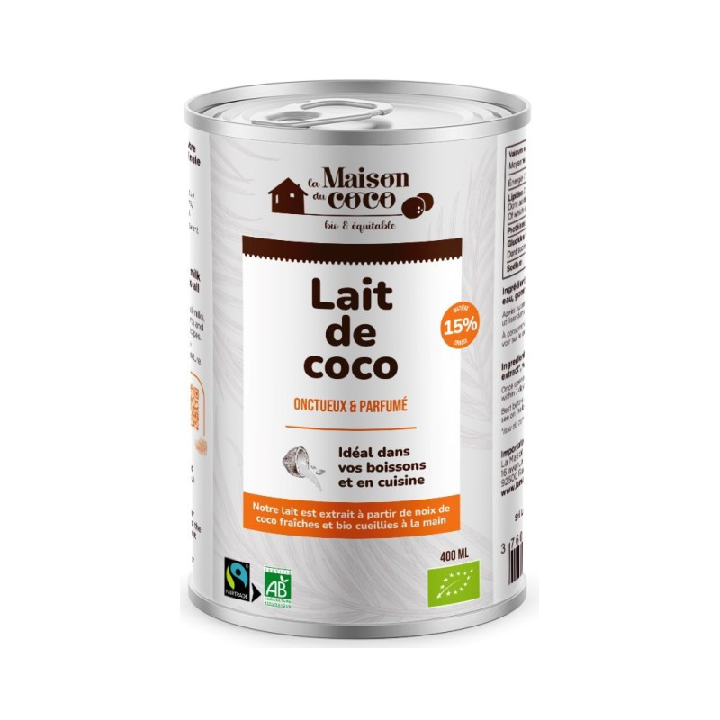 Lait de coco 15% MG Commerce Equitable, lait à boire et à muesli, 400ml