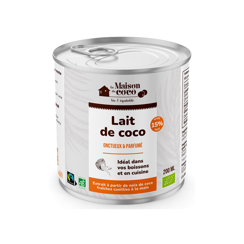 Lait de coco 15% MG Commerce Equitable, lait à cuisiner et à boire, 200ml