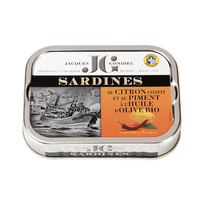 Sardines au citron confit et piment à l'huile d'olive bio 115g